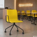 Krzesło konferencyjne NEST na kółkach z podłokietnikami – żółta tapicerka i czarny stelaż, sala wykładowa