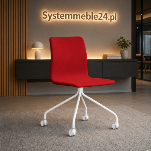Krzesło konferencyjne NEST na kółkach – czerwona tapicerka i biały stelaż, nowoczesna aranżacja od Systemmeble24.pl Bydgoszcz