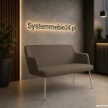 Sofa do poczekalni i strefy spotkań – jasna tapicerka, beżowy metalowy stelaż , nowoczesne wnętrze biurowe