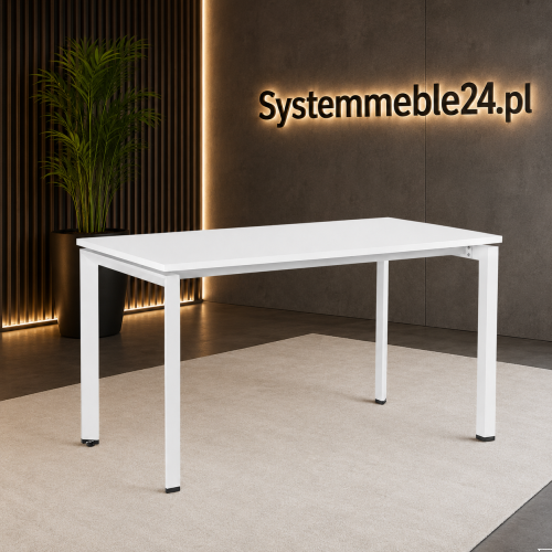 Białe biurko 150/80 cm na białym stelażu z pływającym blatem – nowoczesna wizualizacja biura | Systemmeble24.pl