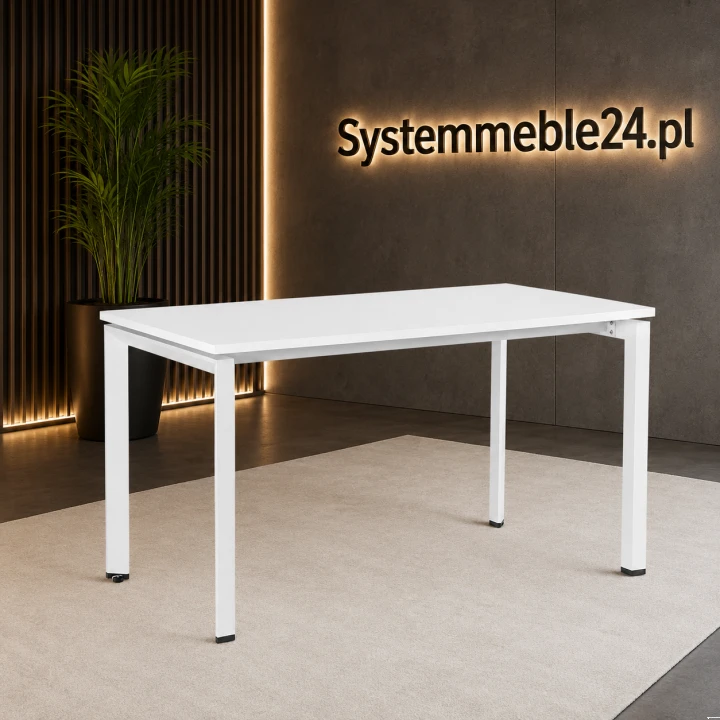 Białe biurko 180/80 cm na białym stelażu z pływającym blatem – nowoczesna wizualizacja biura | Systemmeble24.pl