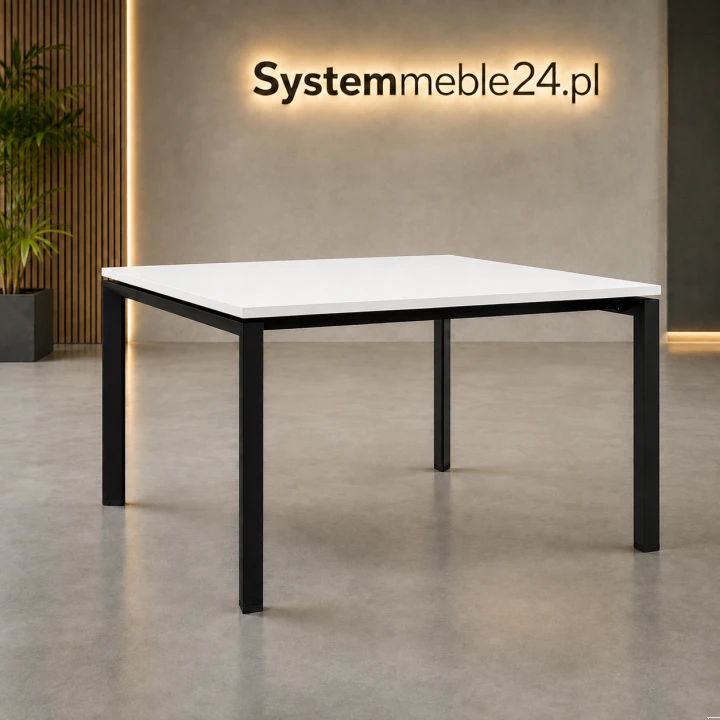 Biurko bench 120/140 z białym blatem i czarnym stelażem trójkątnym