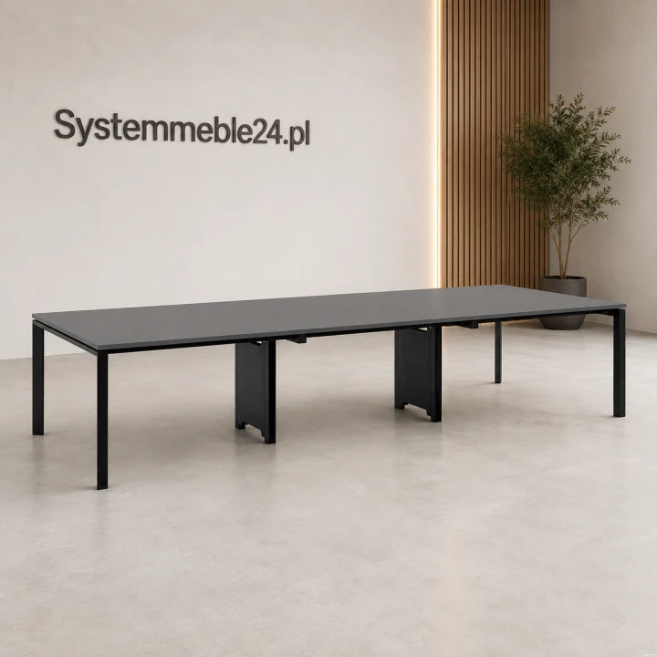Biurko bench 6-osobowe 360/140 z czarnym stelażem i antracytowym blatem – Systemmeble24.pl