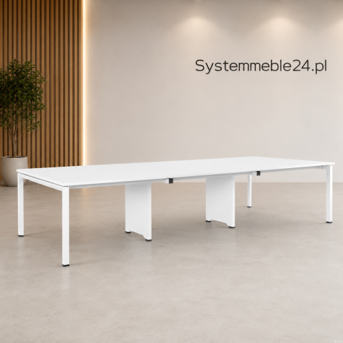 Biurko bench 6-osobowe 360/140 z białym stelażem i białym blatem – Systemmeble24.pl Bydgoszcz