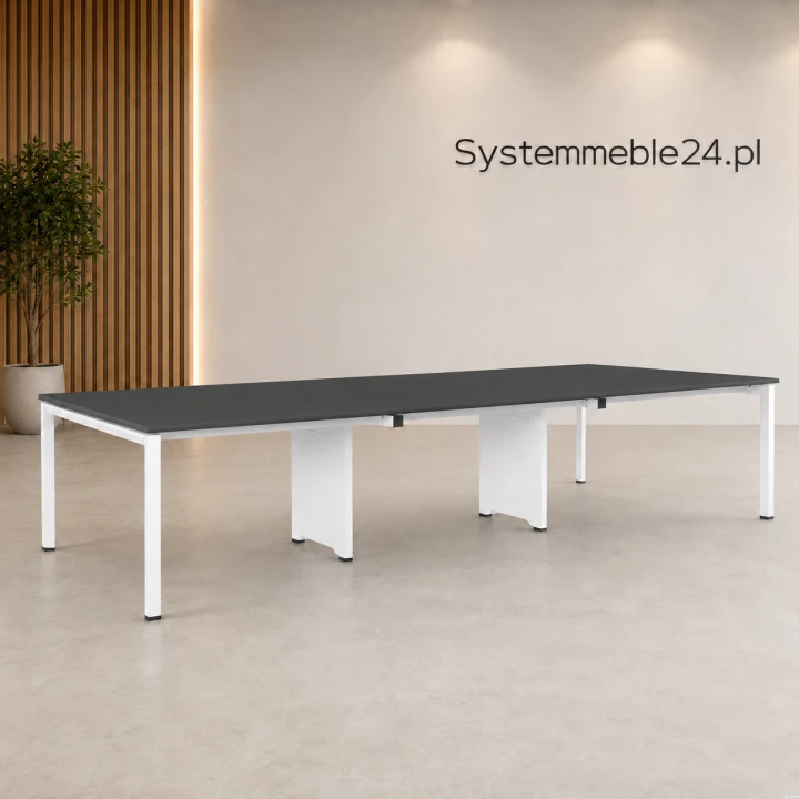 Biurko bench 360/140 z białym stelażem i blatem w kolorze antracyt