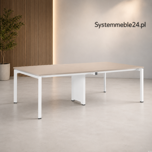 Biurko bench 4-osobowe 240/140 z białym stelażem i beżowym blatem – Systemmeble24.pl Bydgoszcz