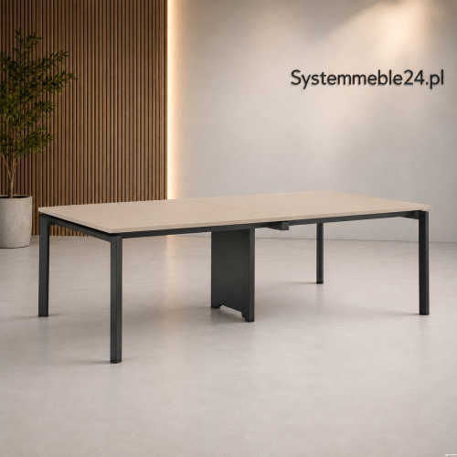 Biurko bench 4-osobowe 240/140 z czarnym stelażem i beżowym blatem – Systemmeble24.pl