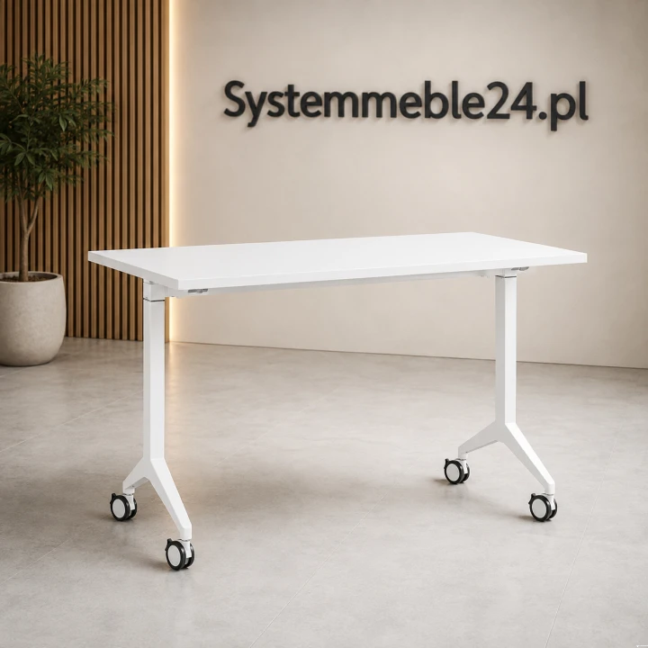 Biurko mobilne ze składanym blatem 150/70 na białym stelażu – Systemmeble24.pl