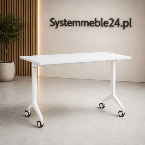 Biurko mobilne 180/70 ze składanym blatem na białym stelażu – Systemmeble24.pl