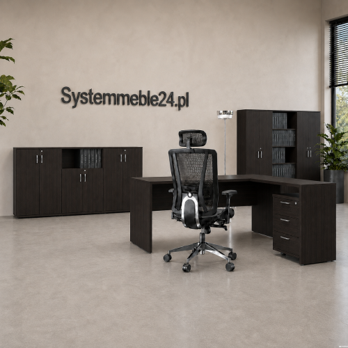 Zestaw mebli do gabinetu SM OFFICE 20 w kolorze venge – biurko, komoda i szafy