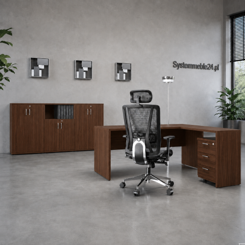Zestaw mebli do gabinetu SM OFFICE 30 w kolorze orzech – biurko i komoda