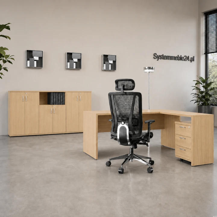 Zestaw mebli gabinetowych SM OFFICE 30 w kolorze dąb – aranżacja gabinetu