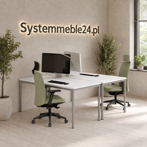Zestaw mebli biurowych dla 2 osób – białe biurka 120/70 i fotele ergonomiczne