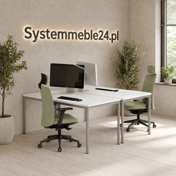 Zestaw mebli biurowych dla 2 osób – białe biurka 120/70 i fotele ergonomiczne