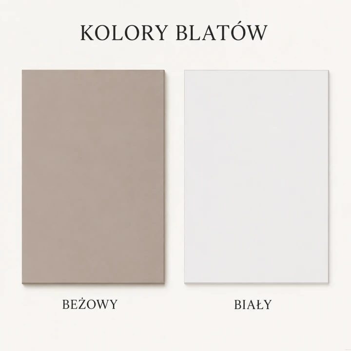 Wzornik kolorów blatów biurek – kolor beżowy i biały