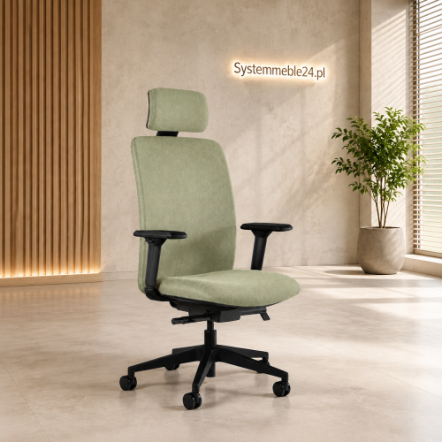 Fotel ergonomiczny ELI z zagłówkiem – jasnozielony fotel biurowy