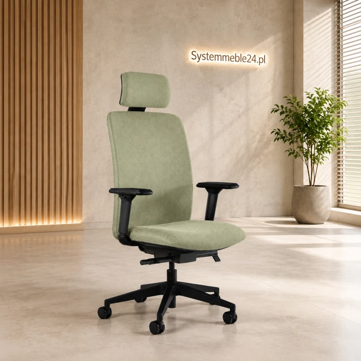 Fotel ergonomiczny ELI z zagłówkiem – jasnozielony fotel biurowy