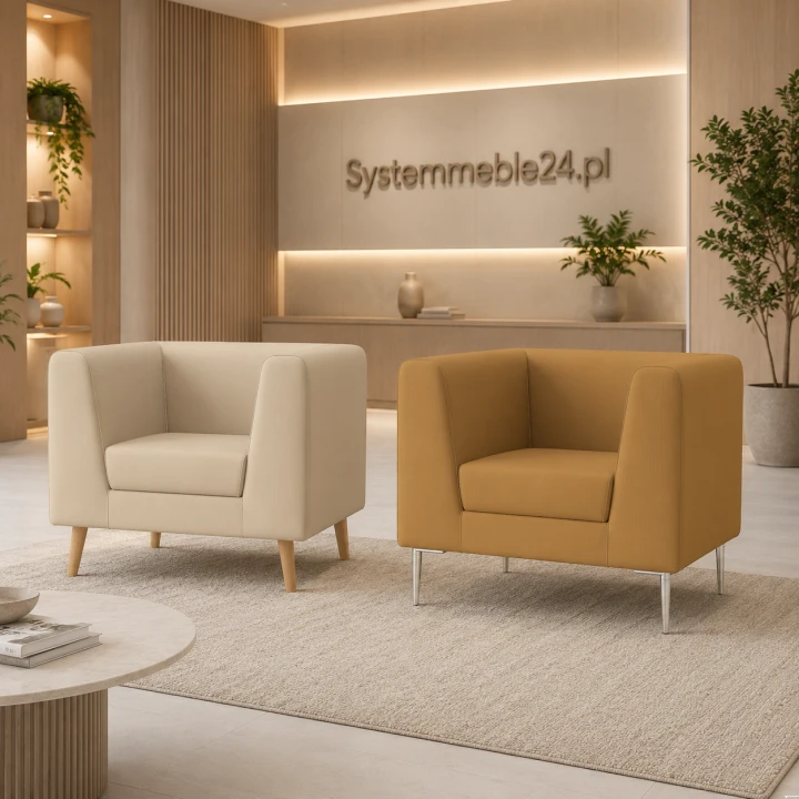 Fotele do lobby na drewnianych i metalowych nogach