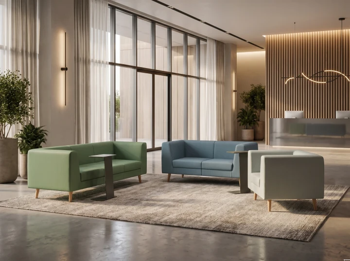 Meble soft seating do recepcji i strefy relaksu – fotel oraz sofy