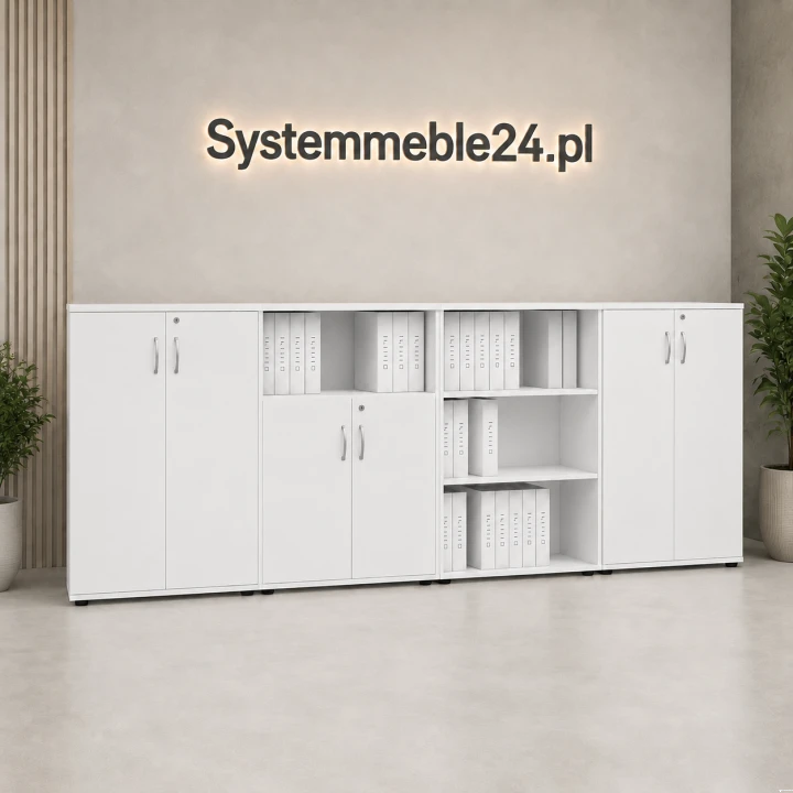 Białe szafy aktowe do sekretariatu i gabinetu – zestaw 320 cm