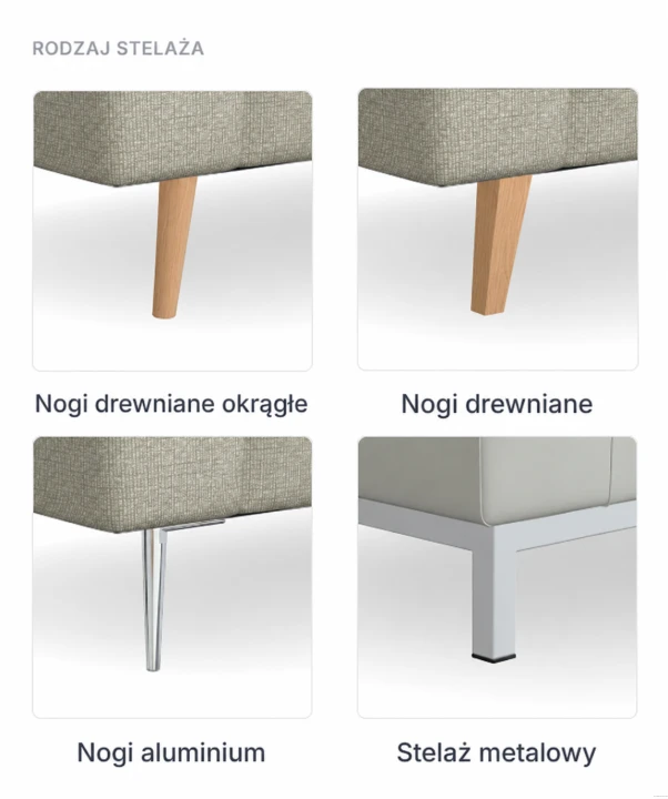 Sofa trzyosobowa – cztery warianty nóg drewnianych i metalowych