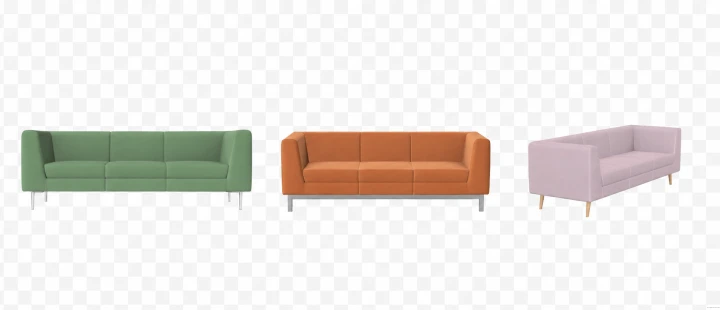 Sofa trzyosobowa w różnych kolorach tapicerki i wariantach nóg