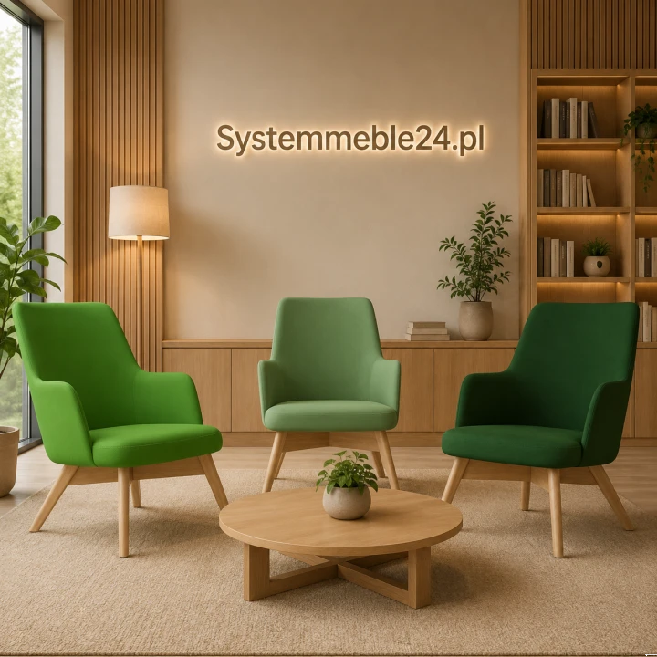 Zielone fotele soft seating Luna na drewnianej podstawie do biura i lobby
