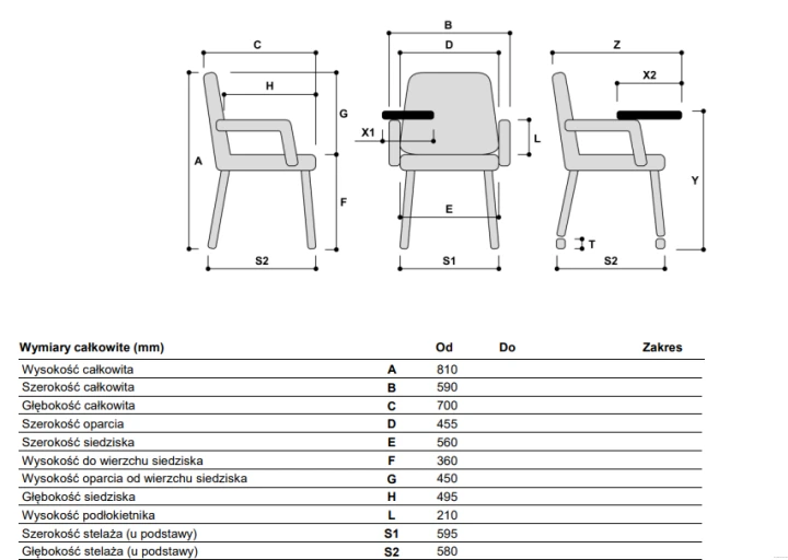Wymiary fotela soft seating Luna na drewnianej podstawie
