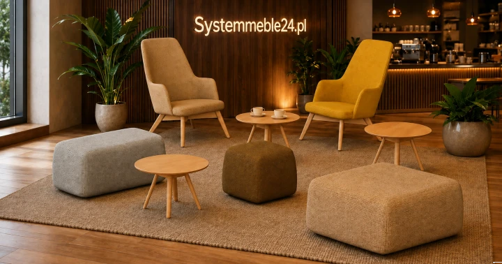 Fotele Luna z pufami soft seating w przytulnej kawiarni i strefie wypoczynkowej