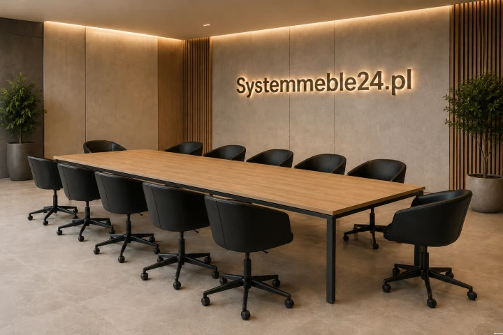 Czarne fotele konferencyjne BARNET przy dużym stole konferencyjnym