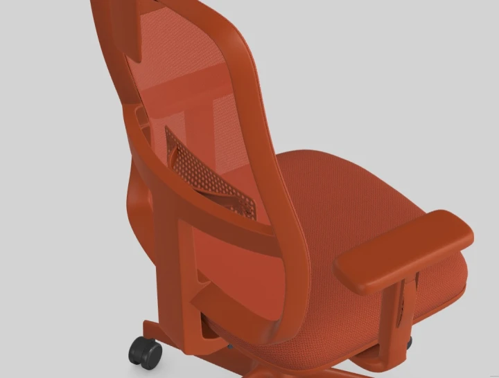 Fotel ergonomiczny MONO czerwony ceglany – detal siatkowego oparcia i podparcia lędźwiowego