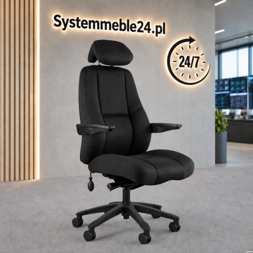 Fotel do pracy 24/7 ATLAS w czarnej tapicerce – ergonomiczny model do pracy całodobowej