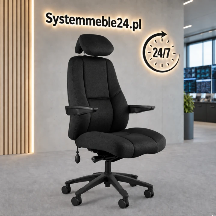 Fotel do pracy 24/7 ATLAS w czarnej tapicerce – ergonomiczny model do pracy całodobowej