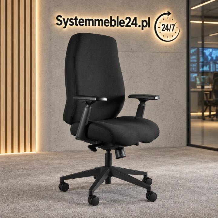 Fotel do pracy 24/7 ZOME w czarnej tkaninie – ergonomiczny fotel dyspozytorski