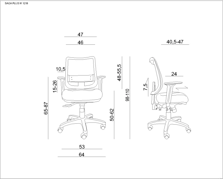 Fotel Saga M UNIQUE 24/7 – wymiary techniczne fotela