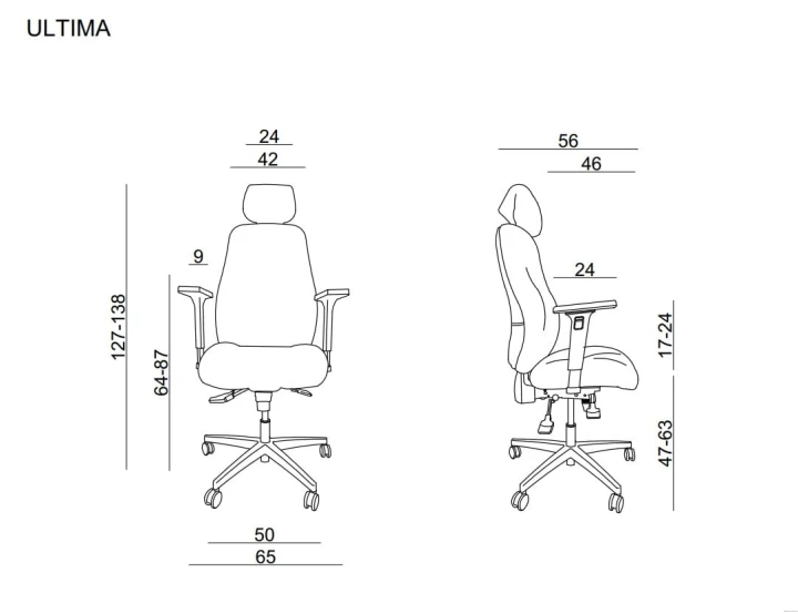 Fotel Ultima UNIQUE 24/7 – wymiary techniczne fotela