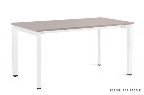 Biurko proste 150/80 cm z beżowym blatem i białym metalowym stelażem do biura i gabinetu