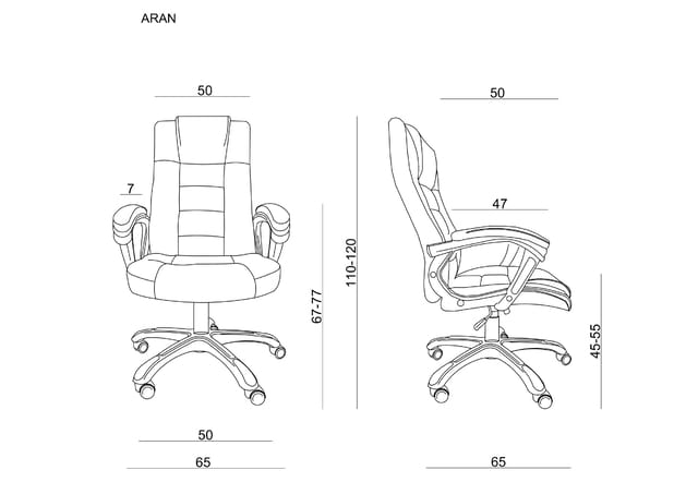 Fotel biurowy ARAN – wymiary produktu