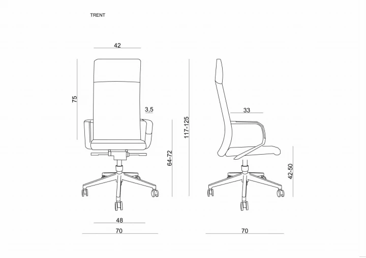 Fotel gabinetowy TRENT – wymiary produktu