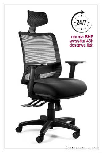 Fotel Saga Plus UNIQUE 24/7 – ergonomiczny fotel biurowy dla dyspozytora, widok przód