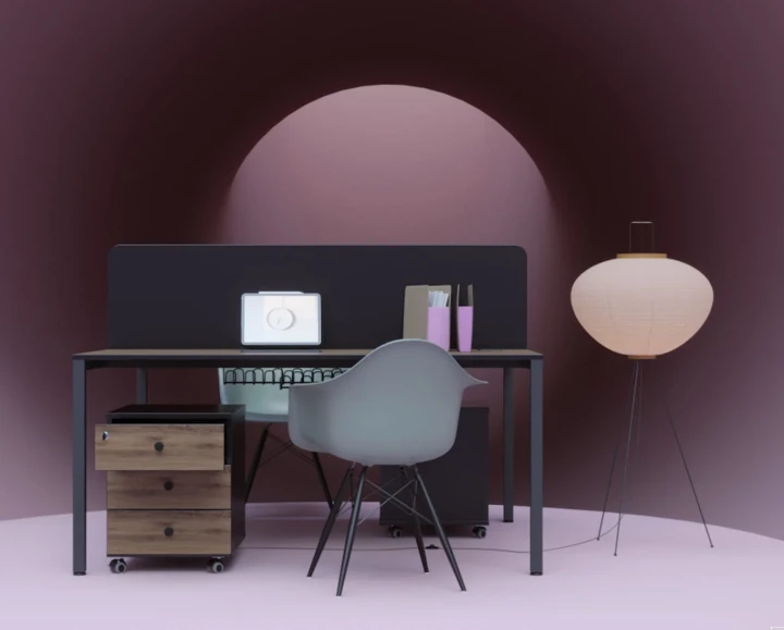 Biurko bench dwuosobowe z panelem tapicerowanym – zestaw ML-10/CT do biura open space.webp