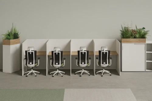 BOKSY DO CALL CENTER - ZESTAW 4 STANOWISK 410/90/135h, dłuższe ścianki