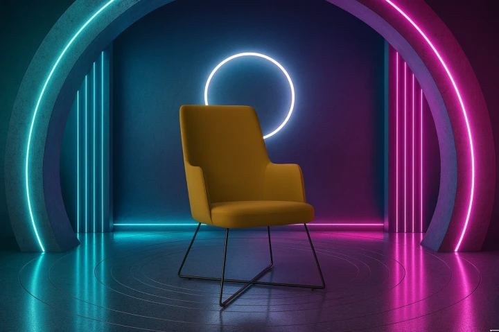Designerski fotel Luna w kolorze musztardowym – futurystyczne wnętrze biura, Systemmeble24.