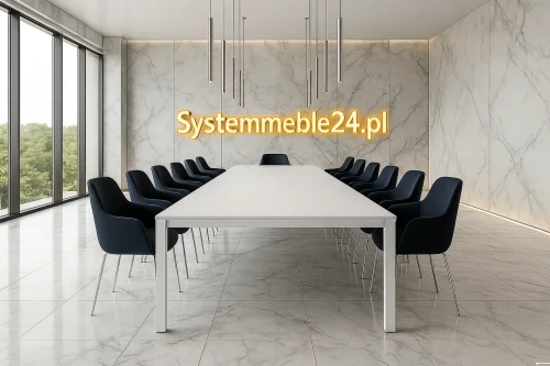 Stół konferencyjny w białej aranżacji –  dla 8–16 osób. Stoły konferencyjne Gdańsk, Poznań, Warszawa – SystemMeble24.pl.