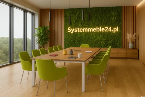 Stół konferencyjny z zielonymi krzesłami Noma– dla 8–16 osób, różne wymiary i kolory. Stoły konferencyjne Warszawa, Kraków, Wrocław – SystemMeble24.pl.