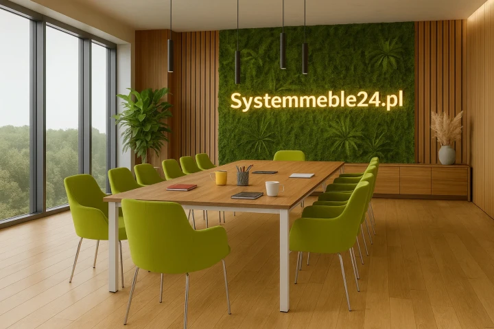Stół konferencyjny z zielonymi krzesłami Noma– dla 8–16 osób, różne wymiary i kolory. Stoły konferencyjne Warszawa, Kraków, Wrocław – SystemMeble24.pl.