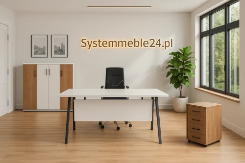 Nowoczesne meble gabinetowe Azzur – biurko z kontenerem i komodą wizualizacja Systemmeble24 Bydgoszcz