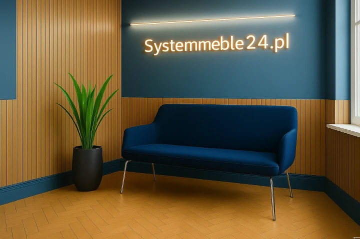 Ekskluzywna sofa biurowa dwuosobowa w kolorze granatowym –  do recepcji i gabinetu od Systemmeble24.pl Bydgoszcz