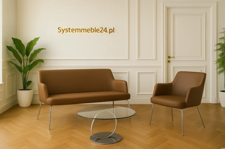 Sofa i fotel do biura w kolorze brąz w klasycznym gabinecie – Systemmeble24