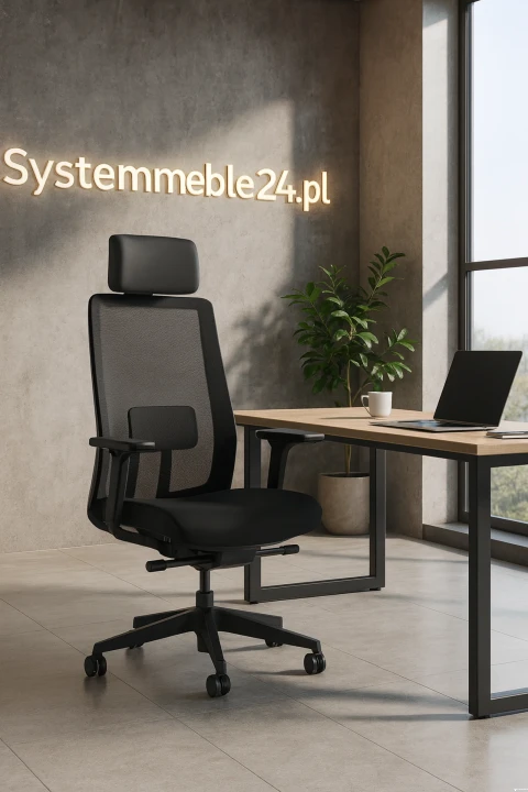 Fotel biurowy SK20 w aranżacji biura – ergonomiczny, regulowany fotel do pracy przy biurku Systemmeble24.pl Bydgoszcz